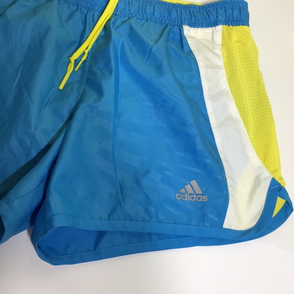 ADIDAS Electric Blue Neon Yellow Athletic Running Sport Shorts size S - Picture 2 of 7